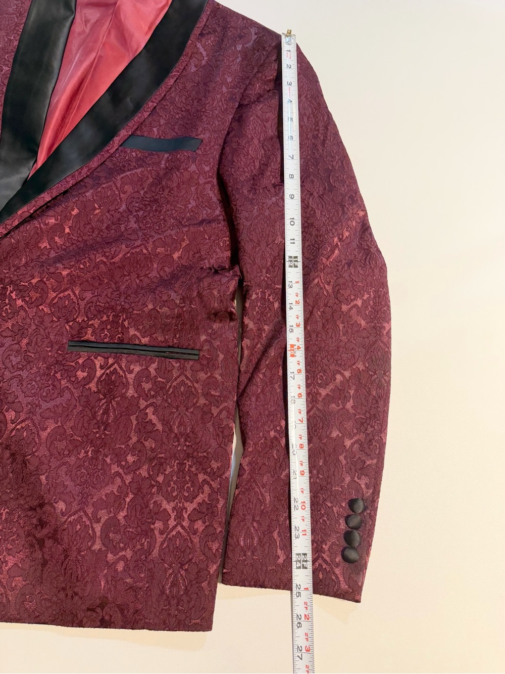 Mens dinner jacket blazer coat brocade jacquard, satin collar old Hollywood goth - Picture 11 of 13